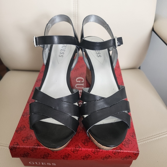 Black Cork Platform Guess Sandals - Picture 2 of 3